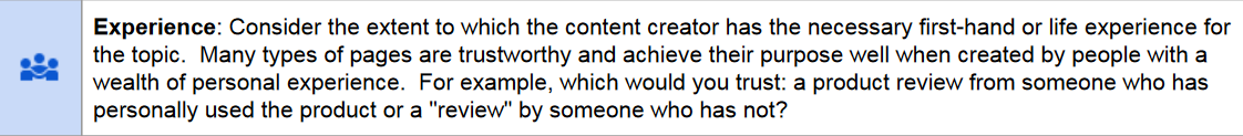 Ο επίσημος ορισμός της Εμπειρίας (E-E-A-T) στο SEO από την Google