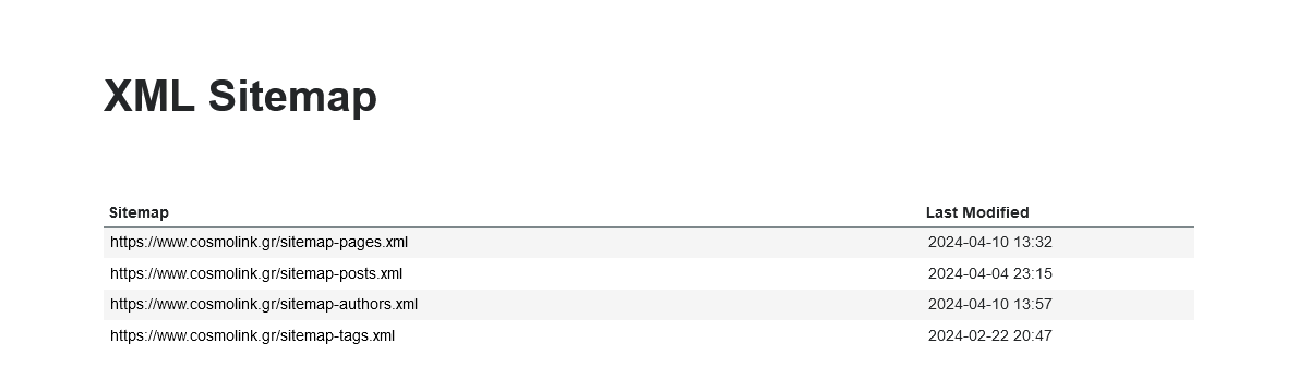 Παράδειγμα XML sitemap της Cosmolink